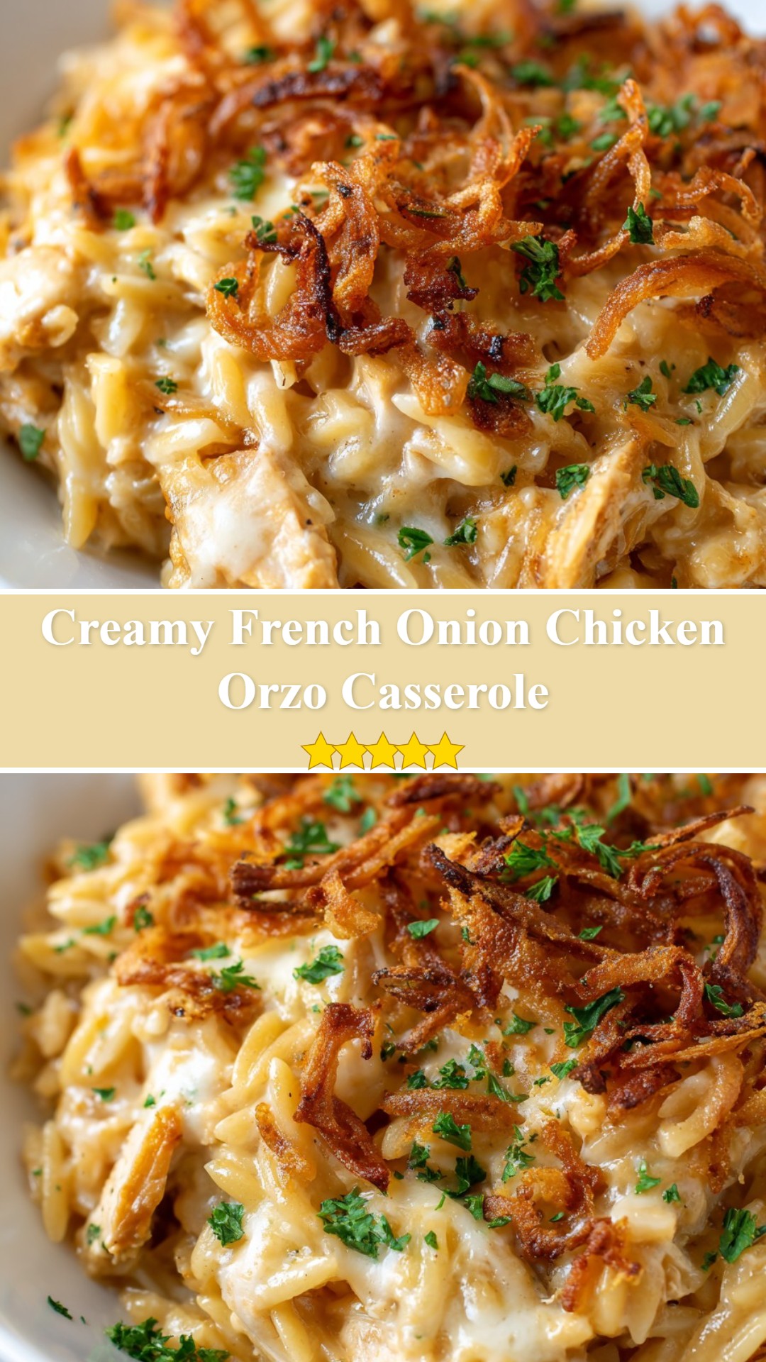 French Onion Chicken Orzo Casserole
